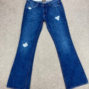 Flare Jeans Women 31 Blue Dark Wash Distressed Indie Denim
